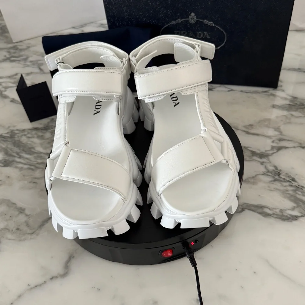Prada 2x3077 Nappa Sport White Leather Men's Sandal, US 10.5 (UK-9.5)